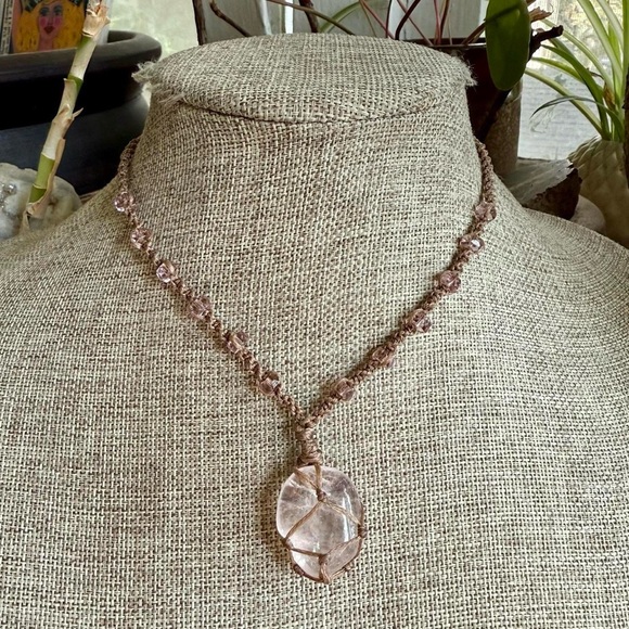 Boho Hippie Micro Macrame Crystal Choker Necklace - Picture 8 of 10